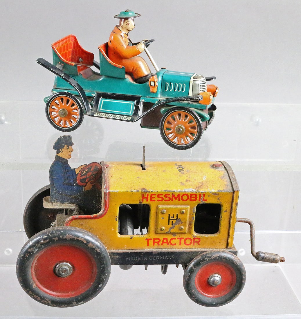 Hess German & Japan Tin Tractor Lot: Hess German & Japan Tin Tractor Lot, 5, 6 inches tractor missing wheel