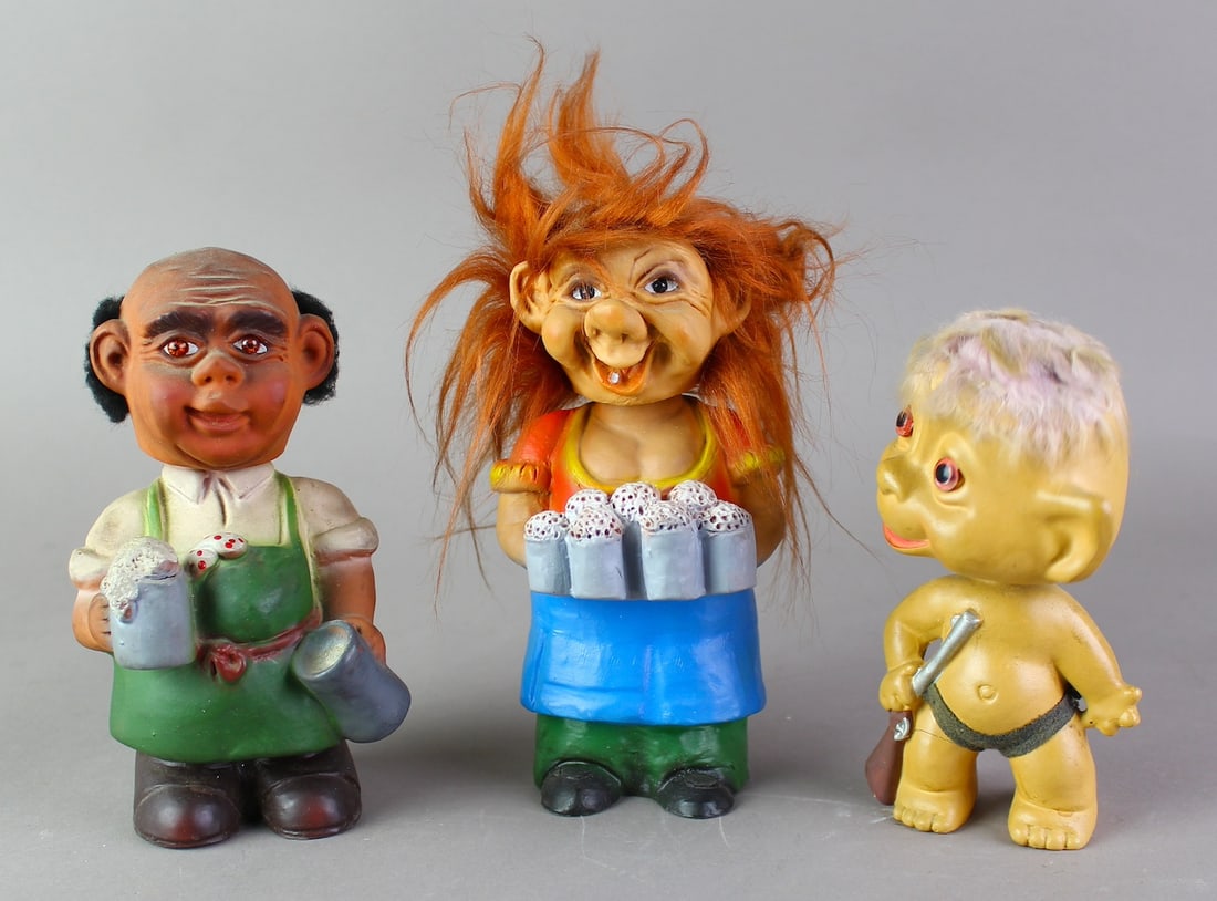 3 Japan Troll & Grotesque Nodders: Japan Norcrest Troll & 2 Heico Grotesque Nodders.