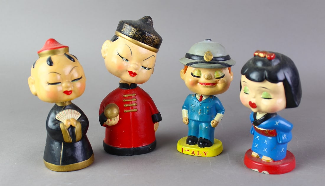 3 Asian, 1 Italian Closed Eye Nodders: 3 Asian, 1 Italian Closed Eye Nodders. Japan