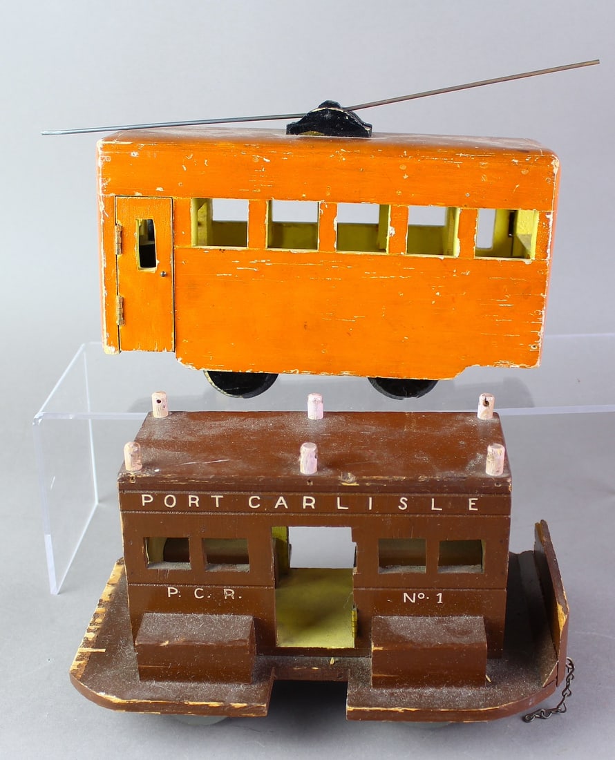 W.P.A. Carlisle 9242 Train Locomotive & Passenger: 1930s W.P.A. Project wooden Carlisle 9242 Train Locomotive & Passenger. Very scarce wooden train toys.