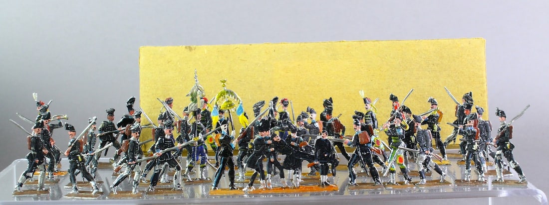 German Tin Soldier Flats Large Box With Injured: German Tin Soldier Flats Large Box With Injured Soldier being carried. From a collection of German Tin soldier flats from the 1860s to 1920s. Most were never fully removed from the boxes. The boxes co