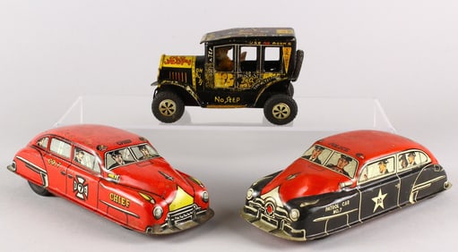 Marx Tin Police Patrol, Fire Chief and Jalopy