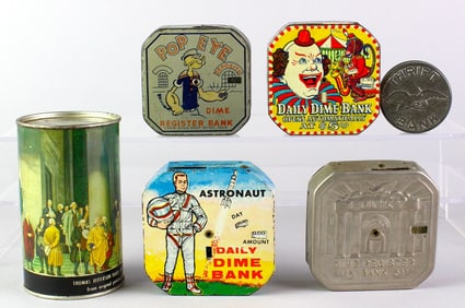 Tin Register Banks with Popeye & Astronaut