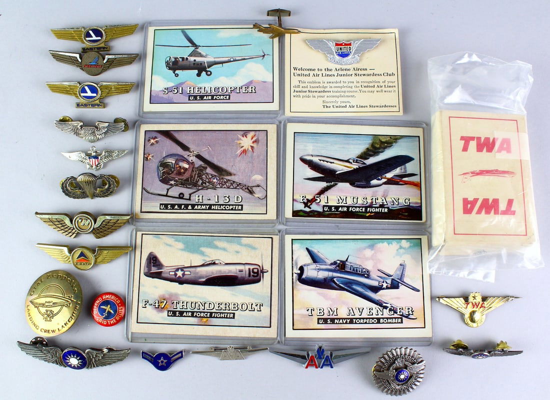 Airline Wings & Topps Cards TWA, Eastern, United, Zeppelin Pinbacks (1 of 4)