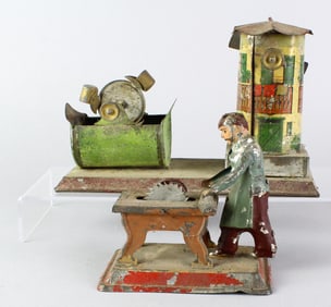German Tin Steam Toy Saw Man & Mill