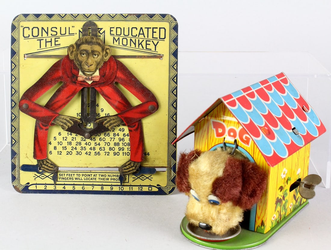 German Tin Monkey & Japan Dog in House Wind Up (1 of 2)
