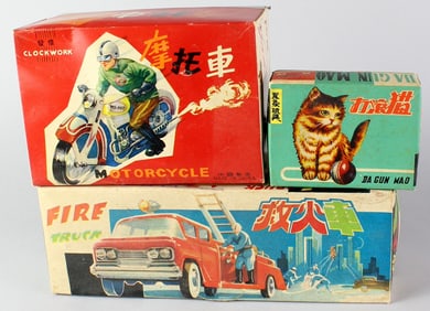 Boxed Early China Tin Toys Motorcycle &