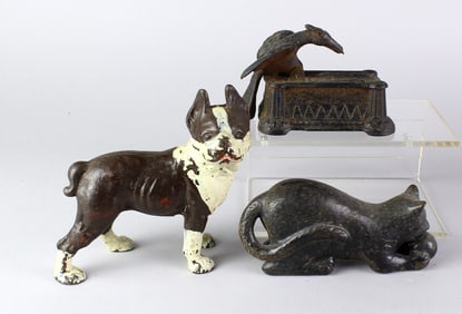 Cast Iron Bulldog, Cat and Bird Still Banks