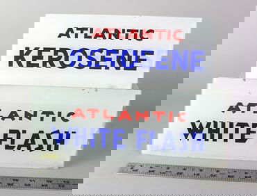 Pair Of Atlantic Gasoline & Kerosene Gas Pump Glass Inserts