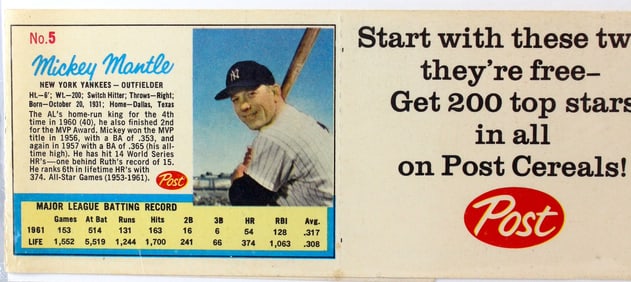 Mickey Mantle  & Roger Maris Post Baseball Cards