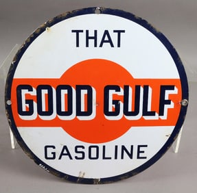 Good Gulf Gasoline Sign Porcelain 1950s