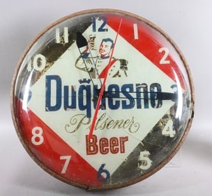 Duquesne Pilsner Beer Advertising Clock