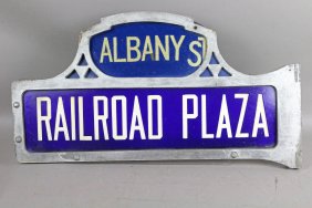 Railroad Plaza Albany St Street Sign Porcelain 1930s