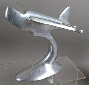 Aluminum Billet Deco Plane on Stand 1940s