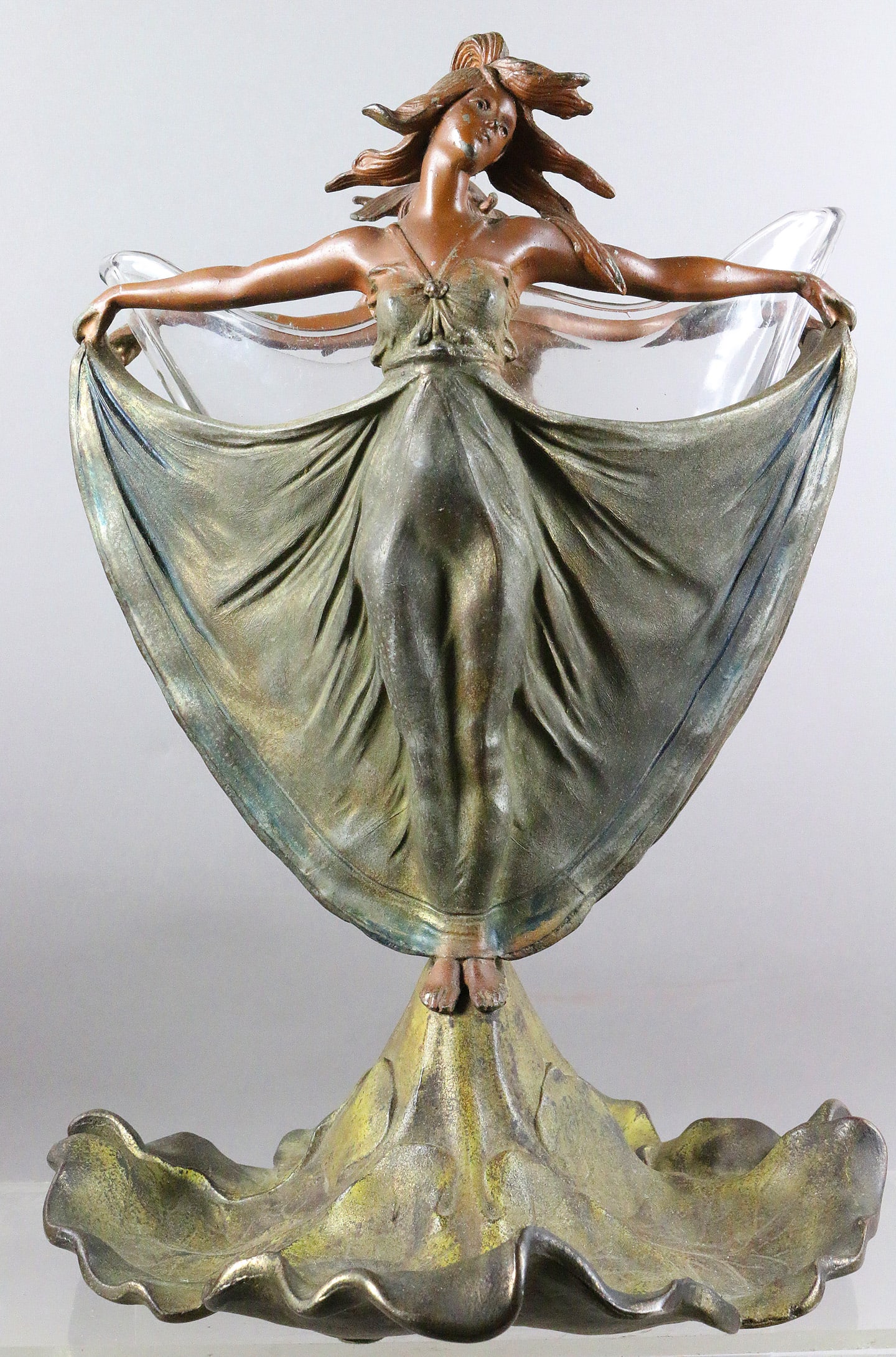 Emile Joseph Nestor Art Nouveau Figural Vase: Emile Joseph Nestor Art Nouveau Figural Vase 9 x 12 w glass insert