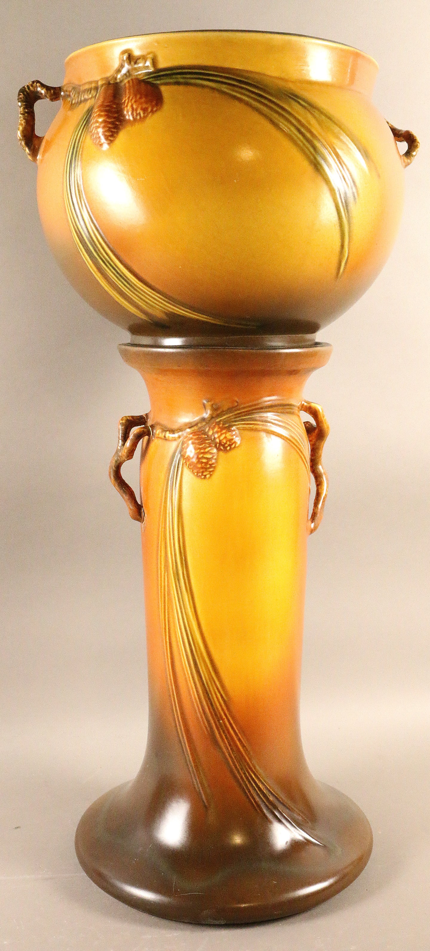 Roseville Pinecone Jardinière and Pedestal (1 of 5)