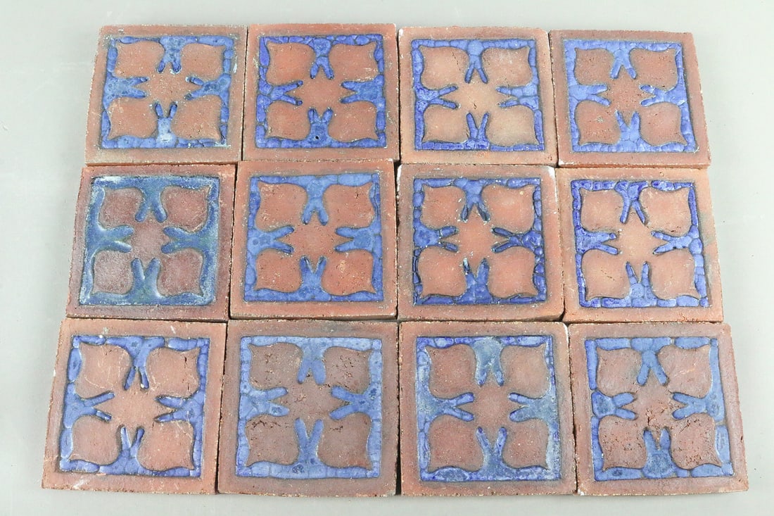 Grueby 4x4 Blue O Rust Tiles: Grueby 4x4 Blue O Rust Tiles 12