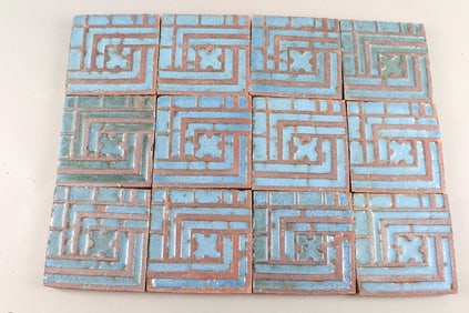 Grueby 4x4 Blue On Rust Tiles