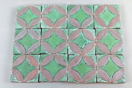 Grueby Green on Rust 3x3 tile Lot