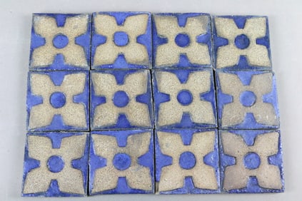 Grueby Grey On Blue 3x3 tile Lot