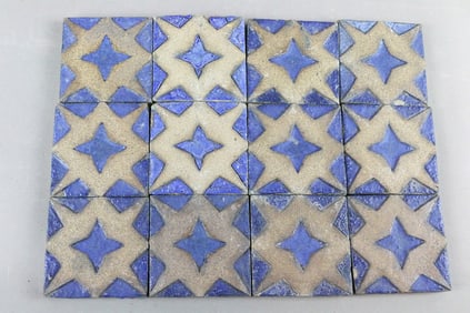 Grueby Blue On Grey 3x3 Tile Lot