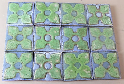 Grueby Green On Blue 3x3 Tile Lot