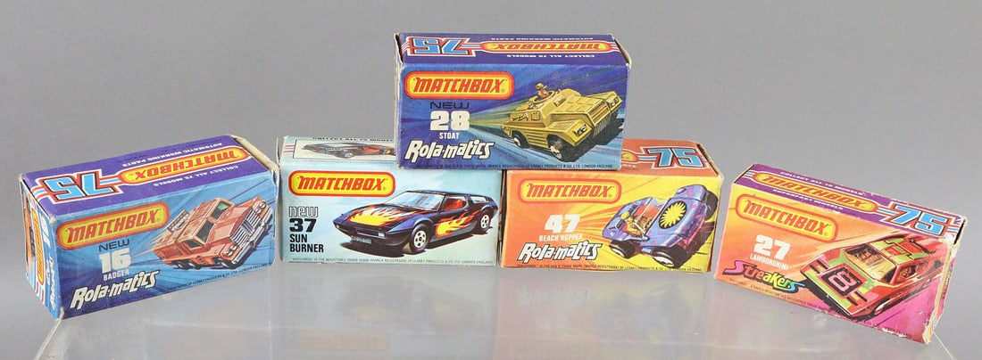 Matchbox Rolamatics Streakers In Box: Matchbox Rola-matics Streakers In Box 5. Excellent fast roll cars.