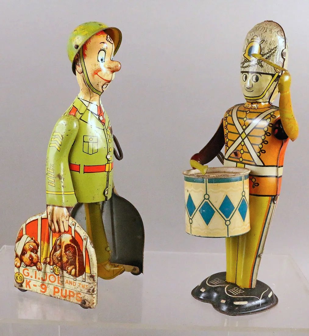 Unique Arts GI Joe K9 Pups, Marx Drummer Boy Tin Litho (1 of 2)
