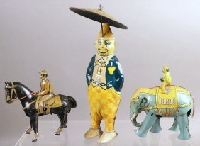 German Wind Up Jumbo Elephant Horse Clown Lot