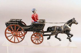 Early Cast Iron Dray Horse Drawn Wagon w/ Woman Driver
