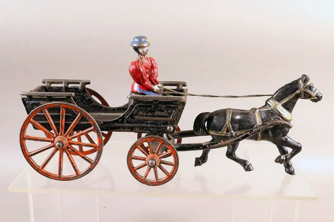 Early Cast Iron Dray Horse Drawn Wagon w/ Woman Driver (1 of 2)