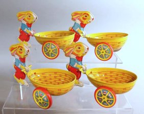 J Chein Bunny Cart Lot NOS Mint