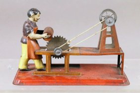 German Tin Steam Toy Man at Sawmill