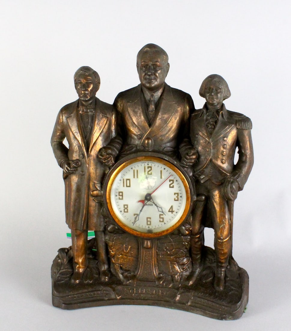 FDR Franklin Roosevelt Clock with Washington and Lincoln United Clock Co. (1 of 2)
