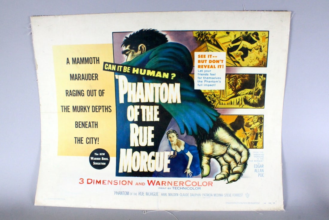 Phantom of the Rue Morgue 3D Early Horror Movie Poster Linen Backed (1 of 2)
