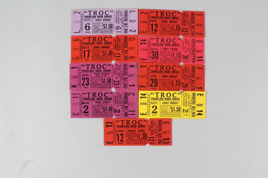 1950s Troc - Trocadero Burlesque Theater Tickets Philadelphia: Unused original 1950s Troc - Trocadero Burlesque Theater Tickets. The Trocadero Theatre (opened as the Arch Street Opera House) is a historic theater located in Chinatown in Philadelphia, Pennsylvania