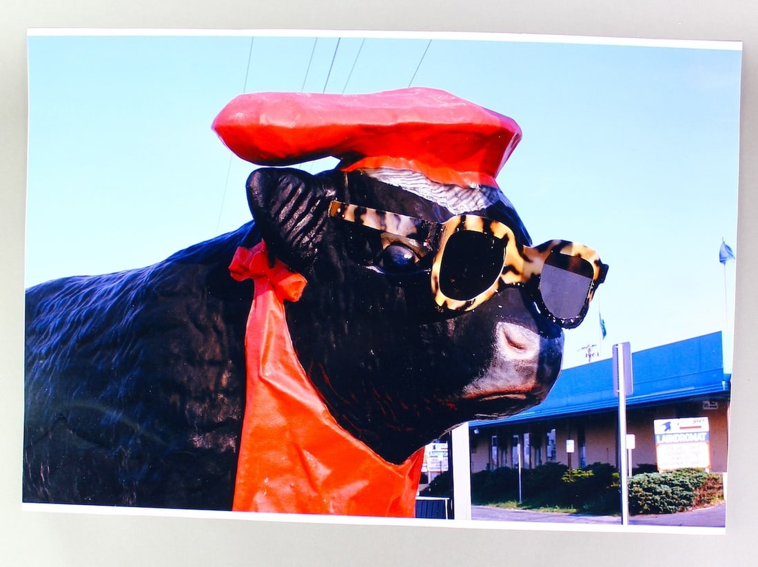 John Margolies Roadside America Signed Large Kodak Color Photograph Cow: John Margolies 1940 - 2016 Author of Roadside America, Original Signed Large Format Kodak Color Photograph. These are original signed color photographs. This one is Captain Bob\'s Barbecue in Ocean Ci