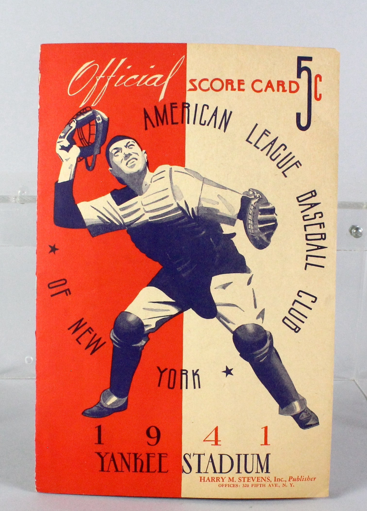 1941 Yankee Score Card with DiMaggio: 1941 Yankee Score Card with DiMaggio vs Cleveland Indians. Nice original graphic score card.
