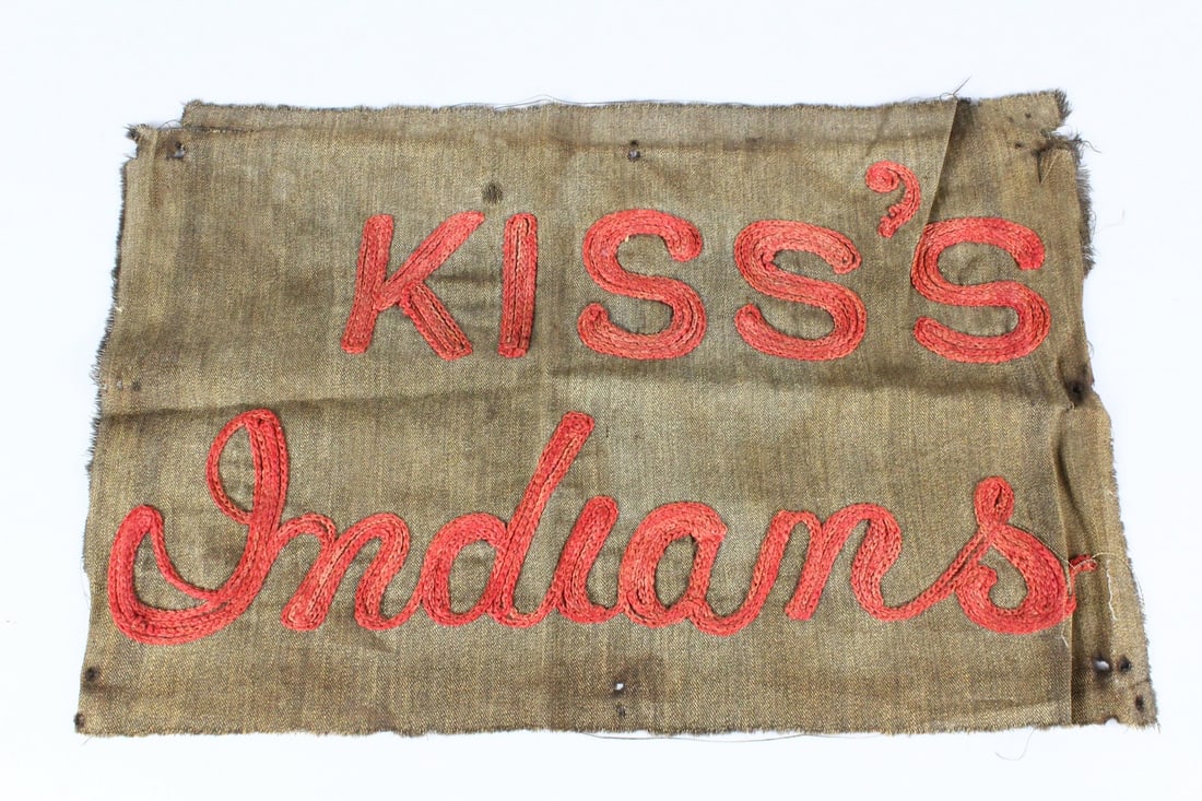 1920s Indian Motorcycle Dealership Workers Coverall: 1920s Indian Motorcycle Dealership Workers Coverall. Original embroidered coverall front from Kiss Indian Motorcycle dealership in Pottstown PA. Real actual repair service Motorcycle from the original