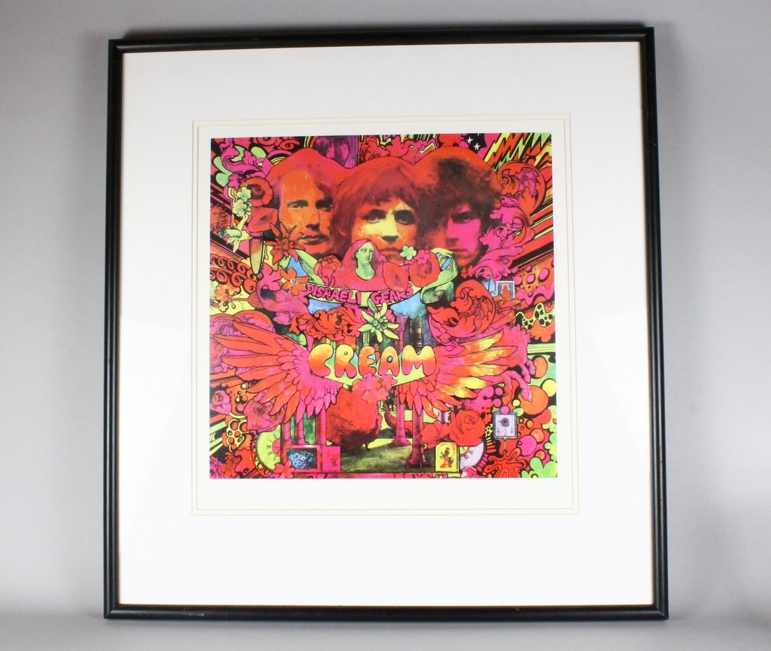 Cream Disraeli Gears Album Cover Art Signed by Artist Martin Sharp: Cream Disraeli Gears Album Cover Art Litho Signed by Artist Martin Sharp. Framed Iconic psychedelic album art signed by the artist in a limited edition, 27 x 23 inches.