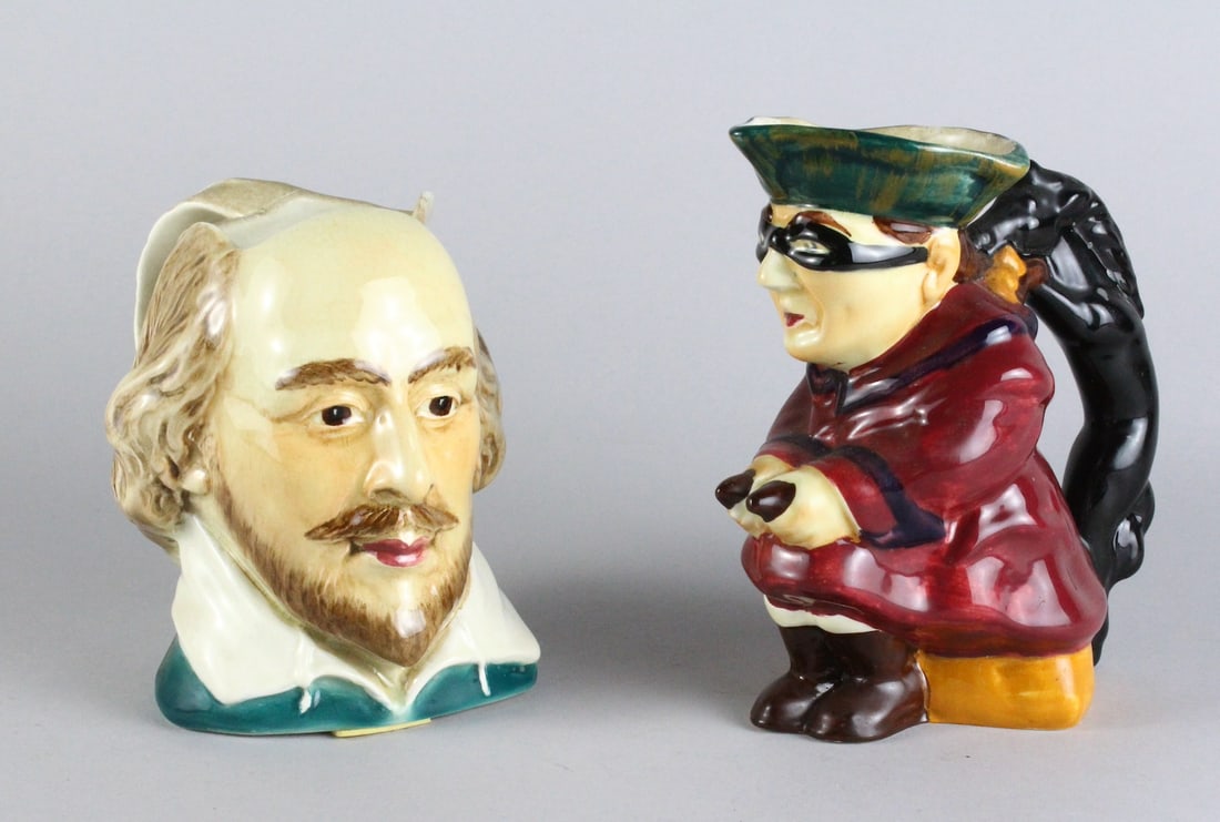 Staffordshire William Shakespeare & The Highwayman Hand Painted: Staffordshire William Shakespeare and The Highwayman Hand Painted Toby Mugs.