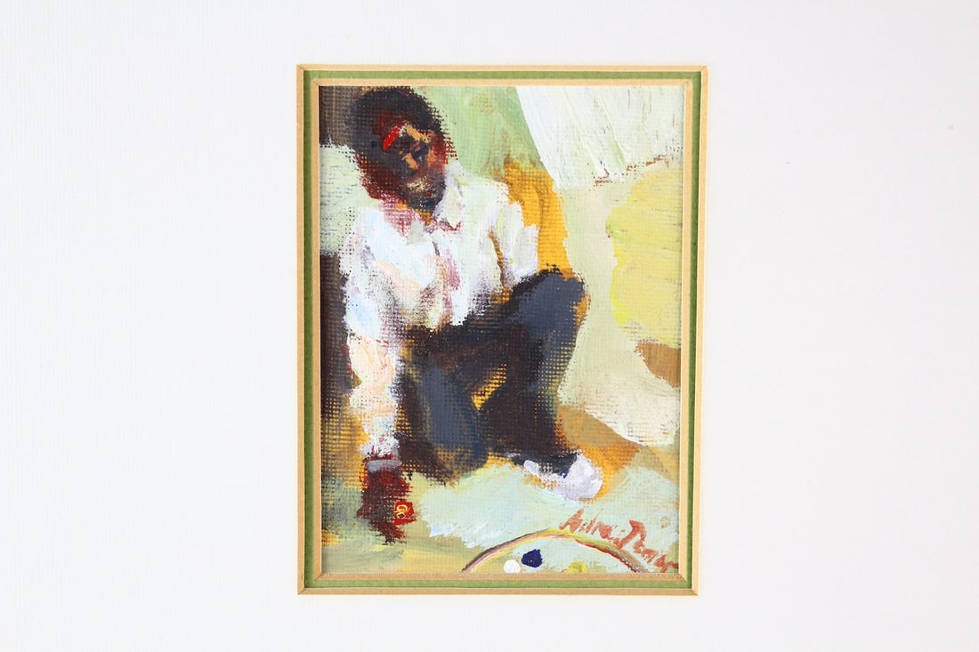 Impressionist Oil Painting of African American Boy Shooting Marbles-Turner (1 of 4)