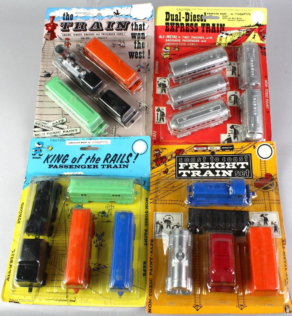 4 Midgetoy Metal Trains Mint in Package (1 of 3)
