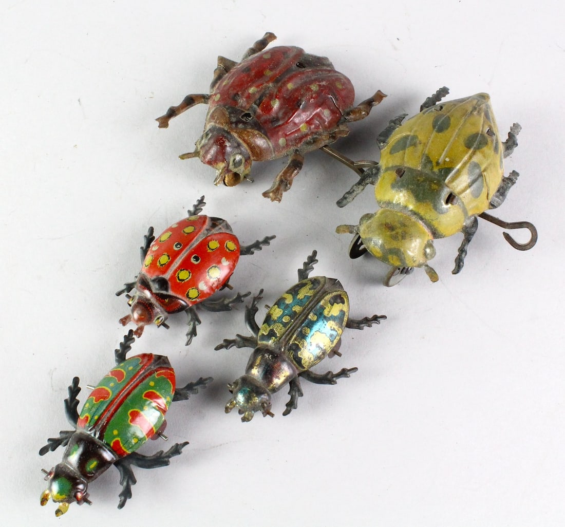 Five German Tin Wind up Beetles (1 of 4)