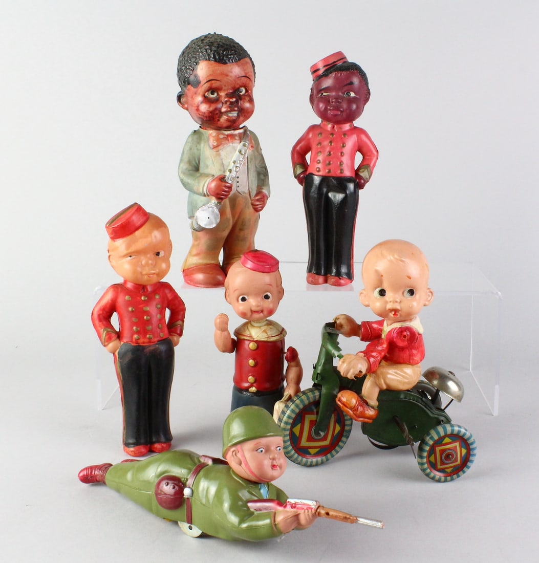 Occupied & Japan Pre-War Celluloid -Sax Player, Bell Hops, Trike (1 of 4)