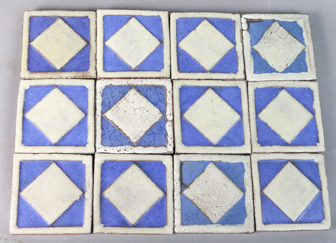 Grueby Pottery 4x4 Blue on Grey Diamond Tiles 12 (1 of 3)