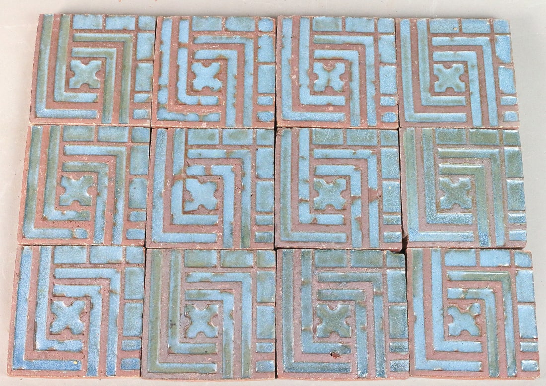Grueby Pottery Blue 4x4 Tile Lot 12: Grueby Blue 4x4 Tile Lot 12