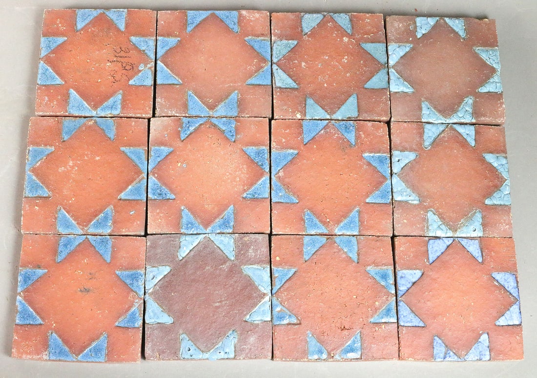 Grueby Pottery Blue Over Rust 4x4 12 total: Grueby Blue Over Rust 4x4 12 total