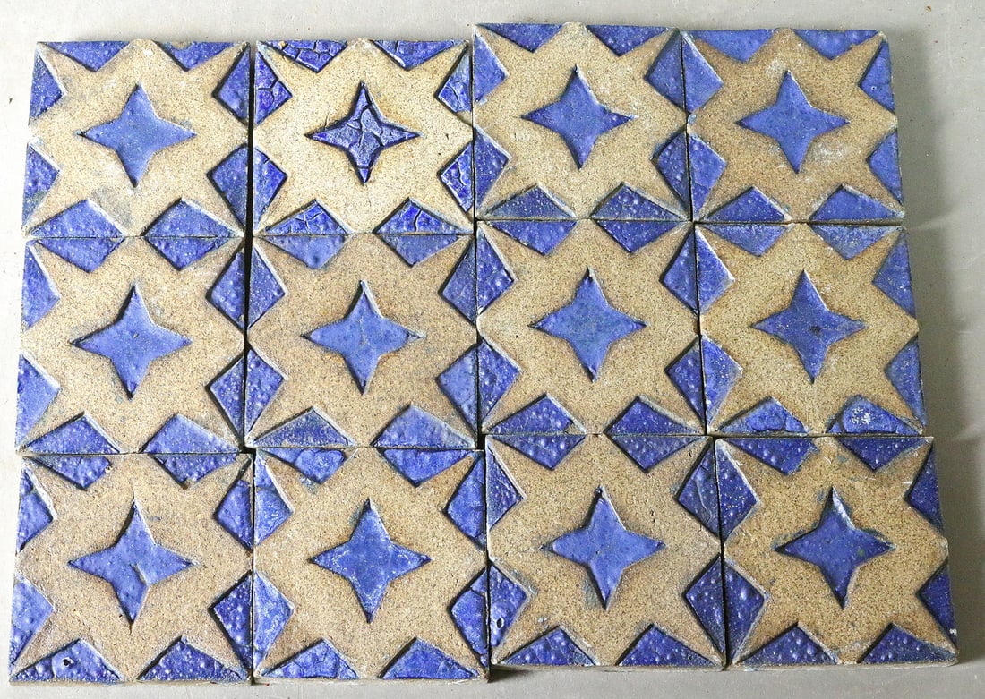 Grueby Pottery Blue Grey 3x3 Tile Lot 12: Grueby Blue Grey 3x3 Tile Lot 12