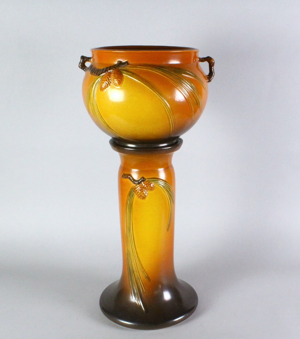 Roseville Art Pottery Pinecone Jardiniere & Pedestal (1 of 6)